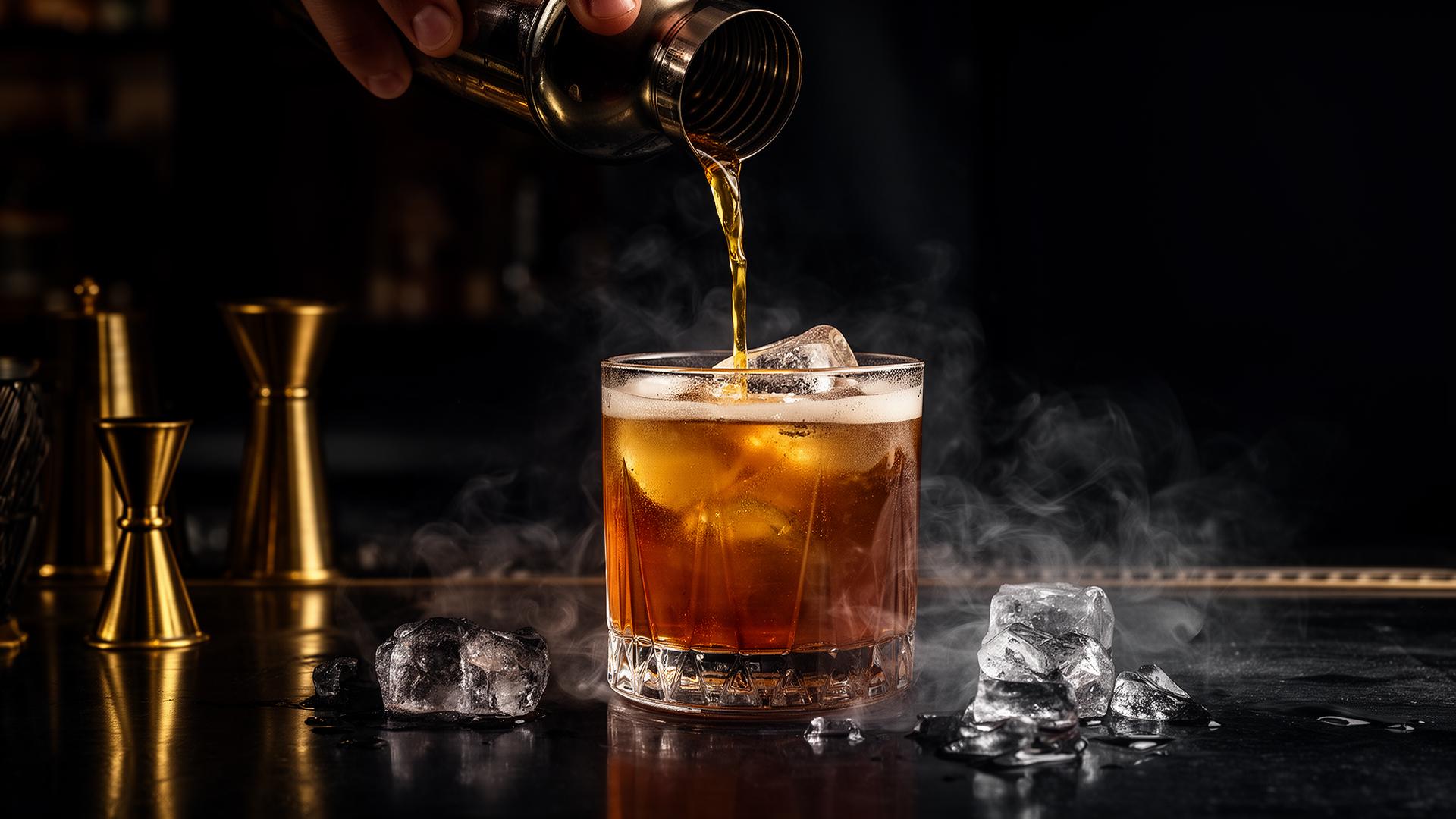 Craft cocktail being poured at a luxury bar